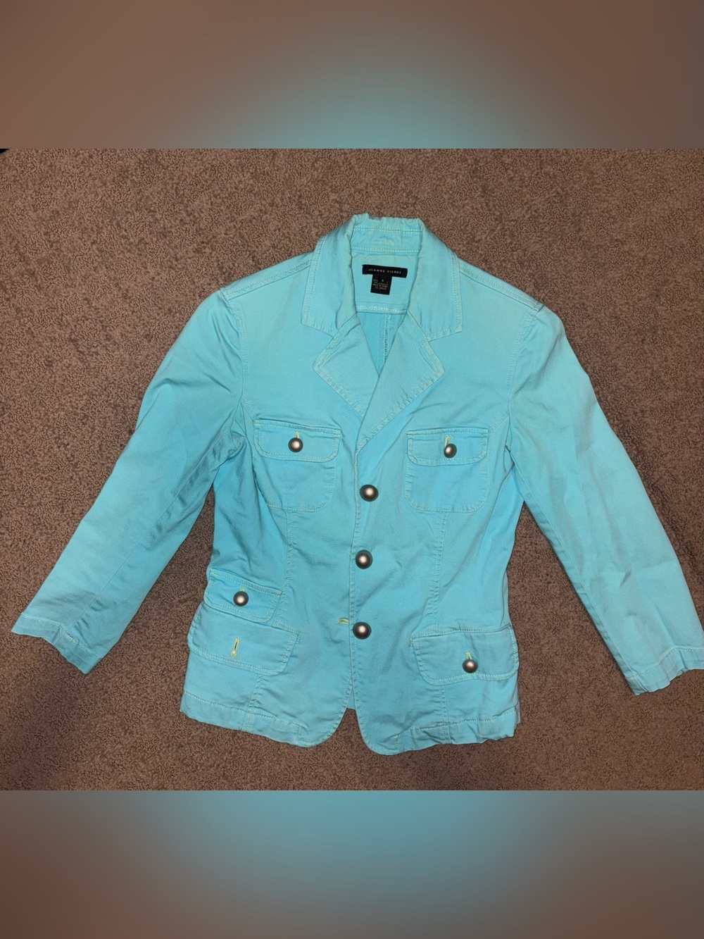 JEANNE PIERRE Turquoise Military-Style Field Blazer